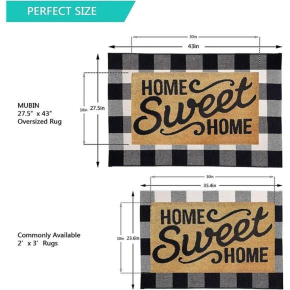 Cotton Buffalo Plaid Rug 27.5 x 43 Inches Black and White Check Rugs Hand-Woven - Picture 2 of 6